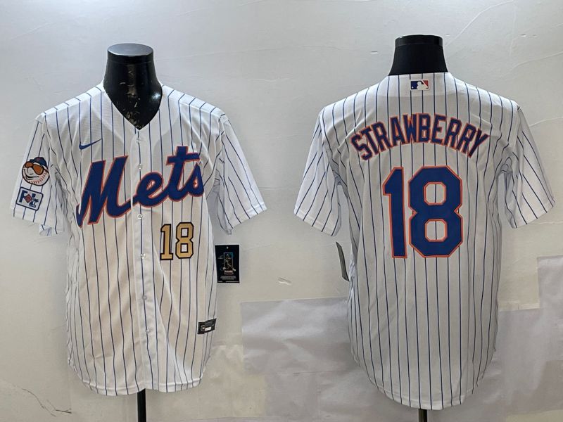 Men New York Mets #18 Strawberry White Stripe Game 2025 Nike MLB Jersey style 3